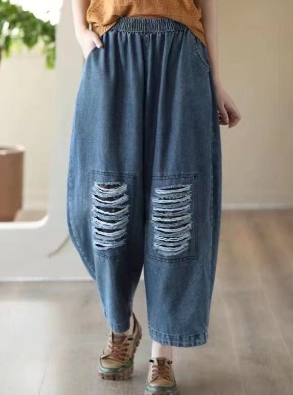 Quality Ripped Patchwork Crop Jeans