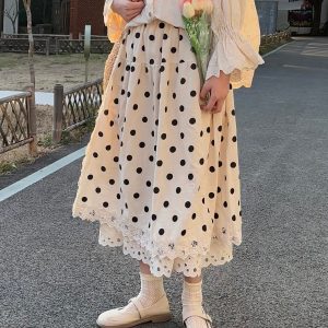 Cute Double Layered Linen Polka Dot Skirt